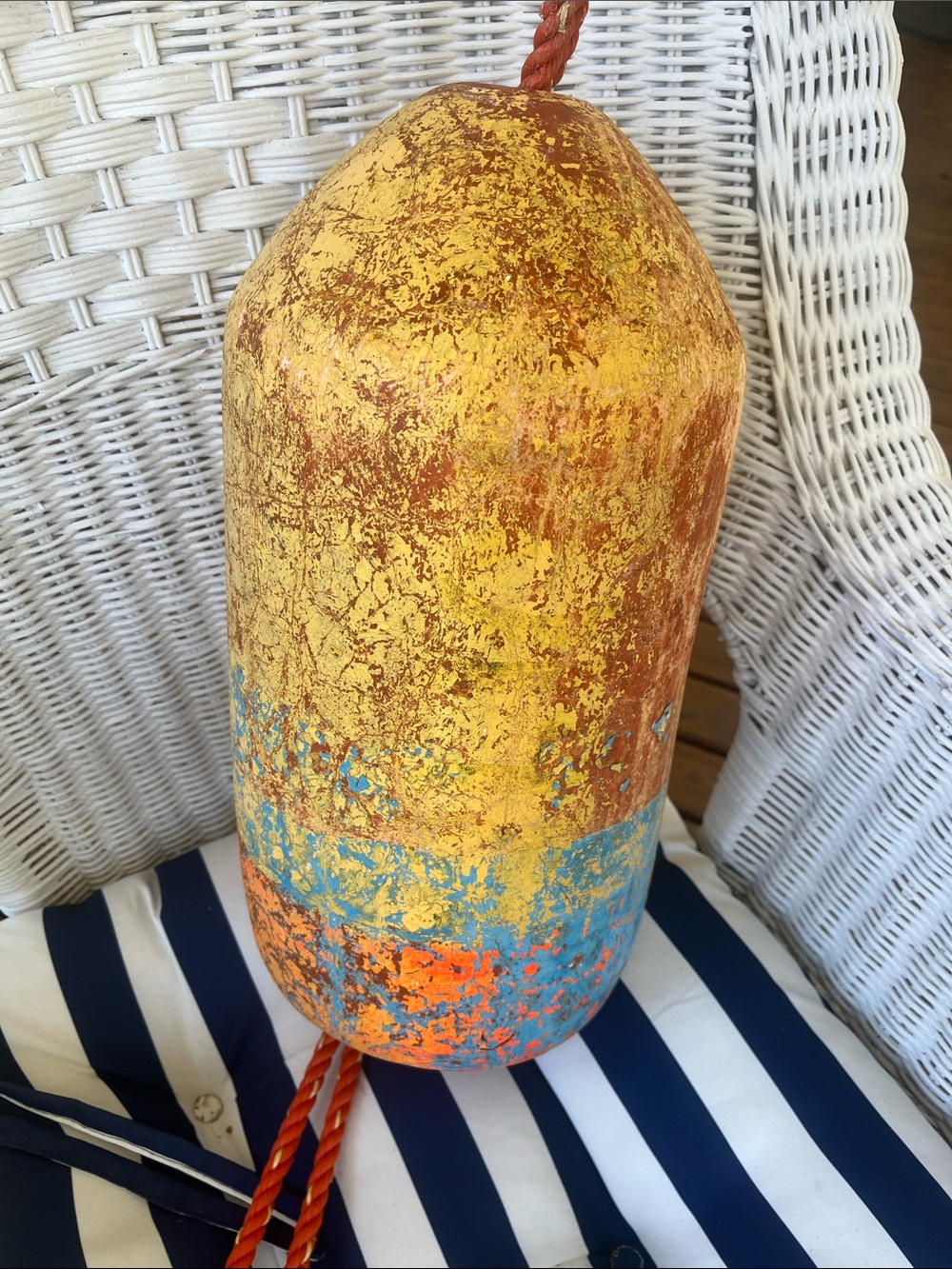 Hand-Painted Yellow & Blue Nautical Buoy Home Art Accent